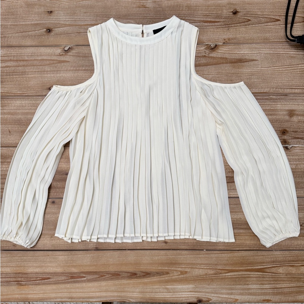 Blaque Label Ivory Cold-Shoulder Pleated Blouse
